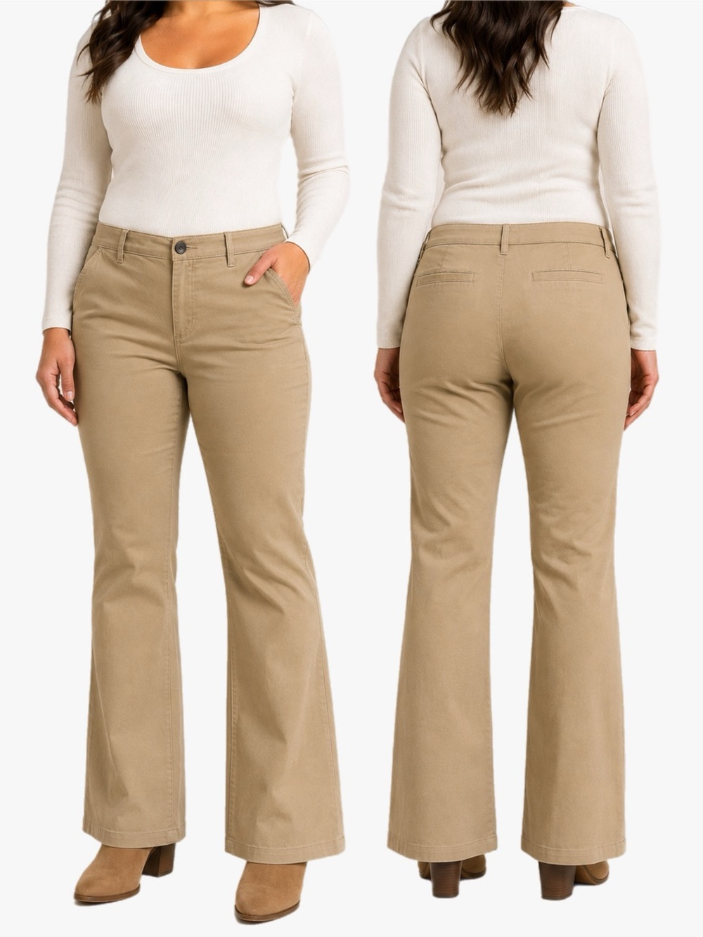 Old Navy Women’s Plus Size 18 Khaki Flare Chino Pants Adjustable Waist Stretch
